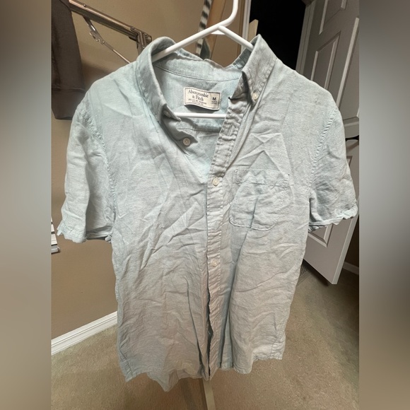 Abercrombie & Fitch Linen Blend Short Sleeve Button Shirt Medium Mint Green - Picture 1 of 3